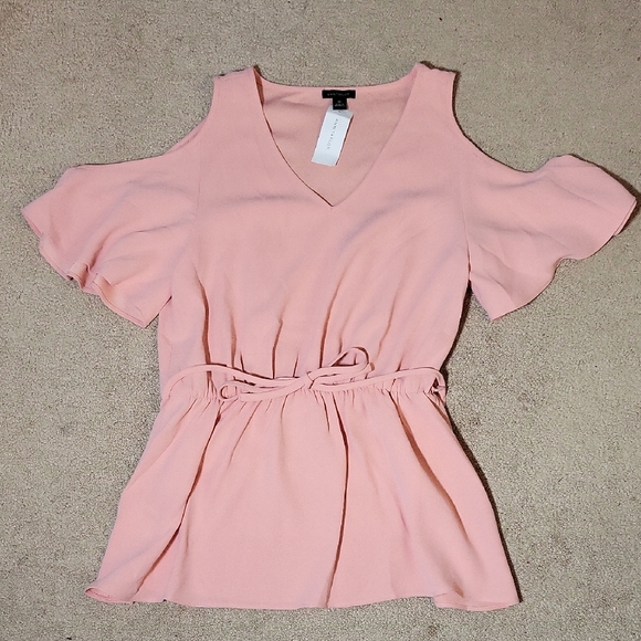 Ann Taylor Tops - Ann Taylor NWT Pink Cold Shoulder Blouse Belted Waist Size XS